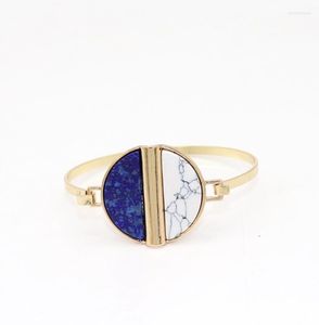 Bangle Selling White Blue Half Circle Assorted Copper Open Faux Marble Stone Women Fashion Jewelry Wholesale1 Inte22