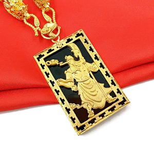 Hänge halsband utsökt ingen kedja guldfärg smycken för män kinesiska figurmönster halsband manliga födelsedagsfest gåvor