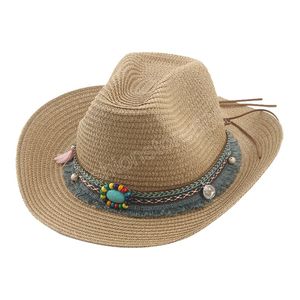Frauen Panama Western Cowboy Luxus Sommer Strand Hut Casual Vintage Männer Kappen Winddicht Stroh Hut Chapeau Femme