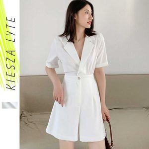 White Jumpsuit Womens Summer Shorts Thin Short Cargo Slim Elegant Casual Suit Jumpsuits 210608