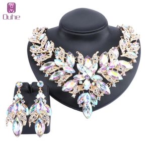 Luxury Crystal Leaves Jewelry Sets Necklace Earrings Bridal Wedding Party Engagement Jewellery Costume Accessories Sets 9 Colors