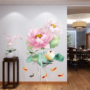 Chiński w stylu Lotus Flower 3D Tapeta Stickers Wall Pokój do salonu Plakat wystroju domu Y200103