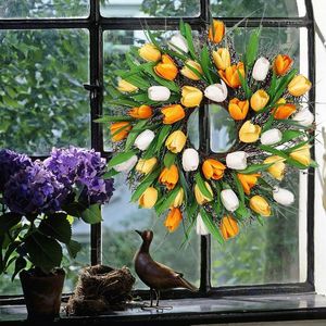 Decorative Flowers & Wreaths Tulip Wreath 12 Inch For Front DoorSpring Summer Fall All Year Around Outdoor Indoor Door Wall WindowDecorative