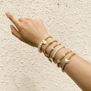Bangle 6Pcs Baroque Love Heart Irregular Pearl Bracelets Set Geometric Gold Color Miyuki Beads Copper Sequin Wristlets Women Jewelry Inte22