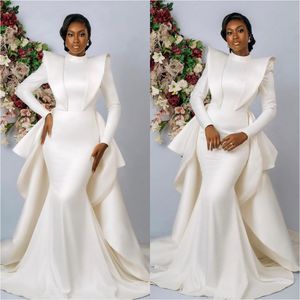 Elegant Wedding Dresses for Women 2022 Bride Mermaid Gowns Satin vestido de novia Detachable Train Long Sleeved Wedding Dress