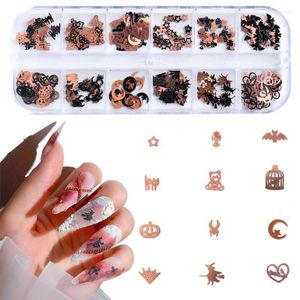 Nail Glitter 12Gird 600pcs Metallic Rose Sequins Flakes Pumpkin Bat Witch Butterfly Crown DIY Flakies Halloween Christmas Art NFN21 Prud22