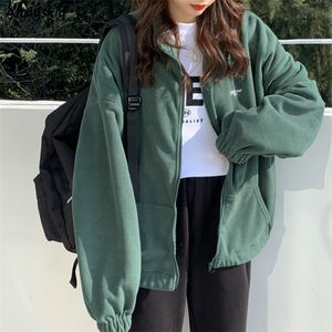 Women Fleece Hoodies Autumn streetwear Zipup sweatshirt stack stack stack strendy trendy solid towndown jolar women outwear 220725