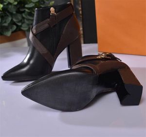女性ブーツショートブーツスタイリッシュな快適な女性シンプルさ本革色の頑丈なかかとを尖らせるつま先ジッパーノンスリップ汎用性のある女性靴P80926