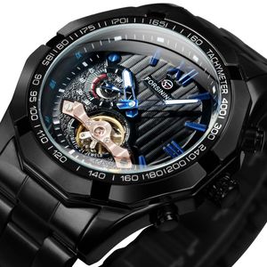 Orologi da polso Forsining Flying Tourbillon Orologio sportivo da uomo Orologio da polso meccanico Sub-quadrante Orologi militari da uomo Top Steel Ban