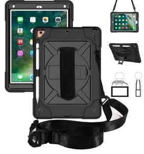 Hand Shoulder Strap Case For iPad 9.7 Inch 5th/6th Generation Heavy Duty Robot Armor Kickstand Shockproof Shell With Pencil Holder (C)