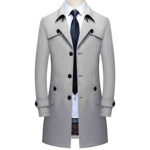 Brand Thoshine Spring Autumn Men Long Trench Coats Buttons de qualidade superior Man moda de moda Jackets Windbreaker plus size L220725