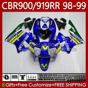 Carroçaria para Honda CBR919 CBR 900 919 RR CC 98-99 Anos Corpo 127no.14 CBR 919RR 900RR 919CC CBR900 RR CBR919RR 98 99 900cc CBR900RR 1998 1999 Fairings Kit Movistar Azul