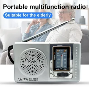 R2048 Portable Radio Pocket Size Teleskopantenn Batteridriven Mini Multifunktionsl AM FM Radio för Äldste
