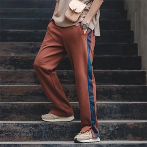 Maden Striped Cargo Pants Mens Vintage Straight Strap Deck Pant Classic Elastic Drawstring Contrasting Workwear Sweatpants 220622