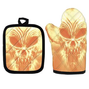 Halloween Ofenhandschuhe Totenkopf 3D-Druck Küche Mikrowelle BackenKochhandschuhe Hausmannskost Isolierpads Custom 220704