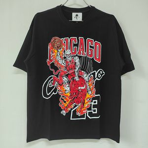 ウォーレン Tシャツブルズスカルプリントメンズ Lotas Tシャツバスケットボール選手夏のレディース Tシャツルーズ Tシャツ男性カジュアルシャツブラックトップ Tシャツ S-XL