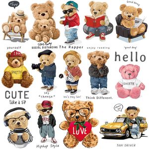 Sewing Notions Cute Bear Patches Heat Transfer Vinyl Sticker on Clothing T Shirt Jacket Iron on Patch for Clothes Thermal Transfers Applique