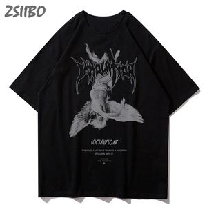 Harajuku Art Fallen Angel Oversize Mens T-shirt Summer Cool Unisex Hip Hop Funny Printed Tshirt Casual T Shirt Streetwear Tops 220621