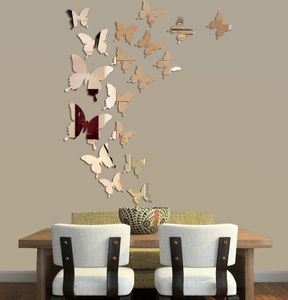 Lustra 12PCS Butterfly łazienka akryl 3D nieregularna lustro dekoracja salonu mini naklejka estetyczna deformirorki