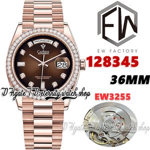 EWF EW128345 EW3255 Automatisk herrklocka 36 Diamonds Bezel Brown Diamonds Dial Rose Gold 904L Jubileesteel Armband med samma seriella garantikort Eternitetsklockor