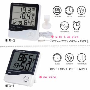 Household Thermometers LCD Electronic Digital Temperature Humidity Meter Indoor Outdoor Thermometer Hygrometer Weather Station Clock HTC-1 HTC-2