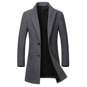 Winter Wool Jacket Men Wool Wool Wool Coat عازم معطف من الصوف النحيف من الصوف الطويلة للرجال معطف طوق القطن الطويل T200312704 T220810