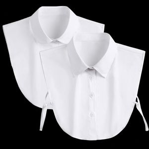 Women False Collars Decor White Ties Button Down Fake Collar Solid Color Neck Female Shirt Detachable Accessories