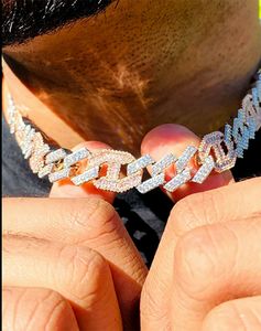 Mäns Iced Miami Cuban Link Chain Necklace Icy Choker 15mm Two Tone Silver Rose Gold Cubic Zirconia Jewelry 16inch-24 tum