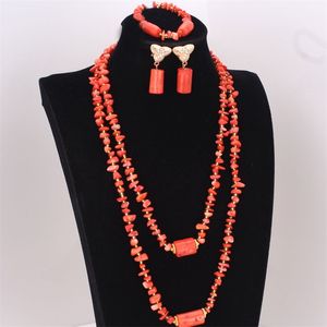 4ujewelry African Costume Nigeria Coral Beads Necklace Jewelry Set Bridal Jewellery Set Orange 220726