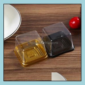 1000Sets/Lot Plastic Cake Box Single Individual Boxes Golden Or Black Bottom Mooncake Pvc Food Gift Packaging Drop Delivery 2021 Packing