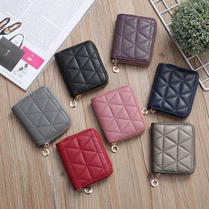 DHL100pcs Brieftaschen Frauen PU Gitter Geometrische Kleine Kurze Kreditkarte Halter Mix Farbe