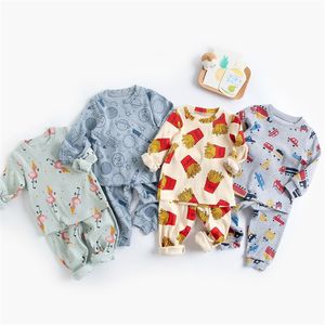 Milancel sommar baby pyjamas set tecknad långärmad o nacke och byxor Sleepwear 220426