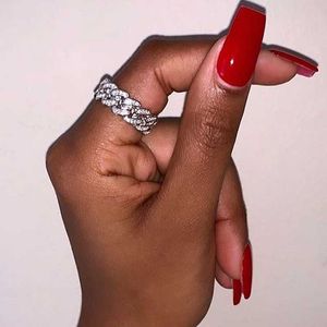 Eheringe Top Qualität Iced Out Bling 5A Kubische Zirkonia Kubanische Link Kette Form Design Schmuck Für Frauen Band Trendy finger RingHochzeit