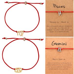 The Twelve Signs Of The Zodiac Bracelet Adjustable Lucky Red Rope Zodiac Bracelet