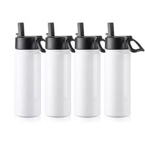 18/22/32OZ Sublimation Blank White Water Bottles Vacuum Flask Stainless Steel Sports Wide Mouth Tumbler Cups with Straw and Portable Handle