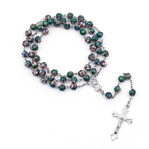 Anhänger Halsketten Jesus Kreuz Rosenkranz Halskette Vintage Katholische Geschenke Großhandel Schmuck 2022 Trend Cloisonne Kupfer BeadPendant