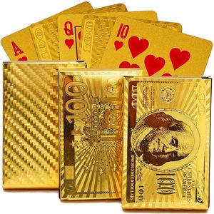Wholesale usd cards for sale - Group buy EURO USD Back Golden Playing Cards Deck Plastic Gold Foil Poker Durable Waterproof Poker Magic Card Games Magic Tricks Props249n