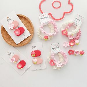 2022 New Korean girl princess Sweet Pink Flowers Rubber Band Hair Rope Headdress Fashion Children's Hairpins Hair Accessories