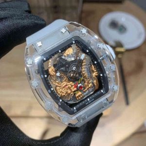 시계 손목 시계 디자이너 남성 사업 완전 자동 기계식 시계 패션 트렌드 와인 배럴 완전 투명 중공 발광 용 용