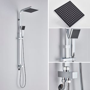 Chrome Bathroom Shower Faucet Set Rainfall Shower Head With Handshower Wall Mount Shower Kit System Adjustable Slide Bar