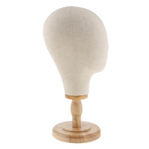 Cale Cork Canvas Block Head Mannequin Manikin Peruka Dokonywanie Kapelusz Wyświetlacz Stylizacji Z Drewnianym Stojak Beżowy