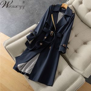 Long Windbreaker Women Korean Fashion Office Full Sleeve Trench Coat Plus Size Double Breasted Outwear Office Lady Designer Coat 220812