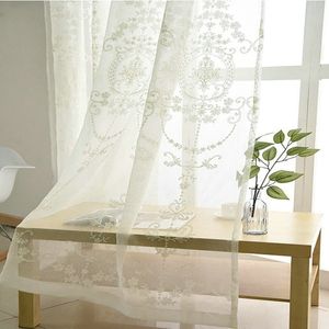 Solid Cotton Linen Embroidery Floral Printed Window Sheer Curtain for Living Room Bedroom Tulle Fabric Modern Ready Made Home Decoration W220421