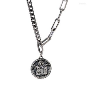 Pendanthalsband S925 Sterling Halsband Vintage Angel Coin Round Label Hip Hop Fashion Thai Silver For Women Heal22