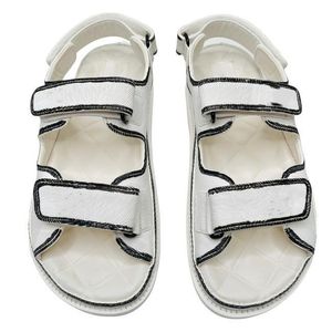 Sandals White Black Leather Mules Slides Strap Flats Printed Dad Casual Shoes Hook And Loop Beach Shoe Imported Sheepskin Lining Size 35-40