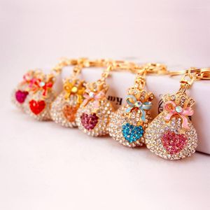 Keychains XDPQQ Moda Bag Lucky Money Crystal Keychain Carro pendente Creative Small Gift Rhinestone Heart emel22