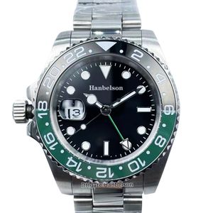 Relógios masculinos canhotos movimento automático preto verde moldura de cerâmica vidro de safira luminoso pulseira de aço inoxidável relógios de pulso