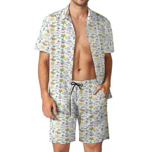 Męskie dresy na plażę wakacyjne setki letnie doodle swobodne szorty koszulki hawajskie garnitur graficzny krótki rękaw do gość ubrania odzieży