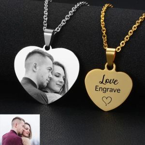 Custom Pendants Photo Necklace for Women Engraved Stainless Steel Heart Pendant Personalized Gift