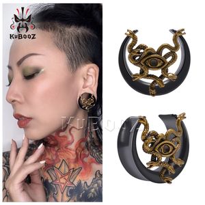 KUBOOZ Stainless Steel Black Notched Snake Eye Ear Plugs Tunnels Piercing Body Jewelry Earring Gauges Stretchers Expanders Wholesale 8mm to 25mm 42PCS